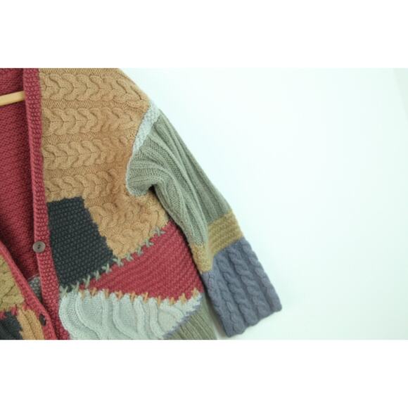 Vintage XS S Cardigan Cable Knit Patchwork Chunky Cottagecore Whismsigoth Cozy - Picture 8 of 12
